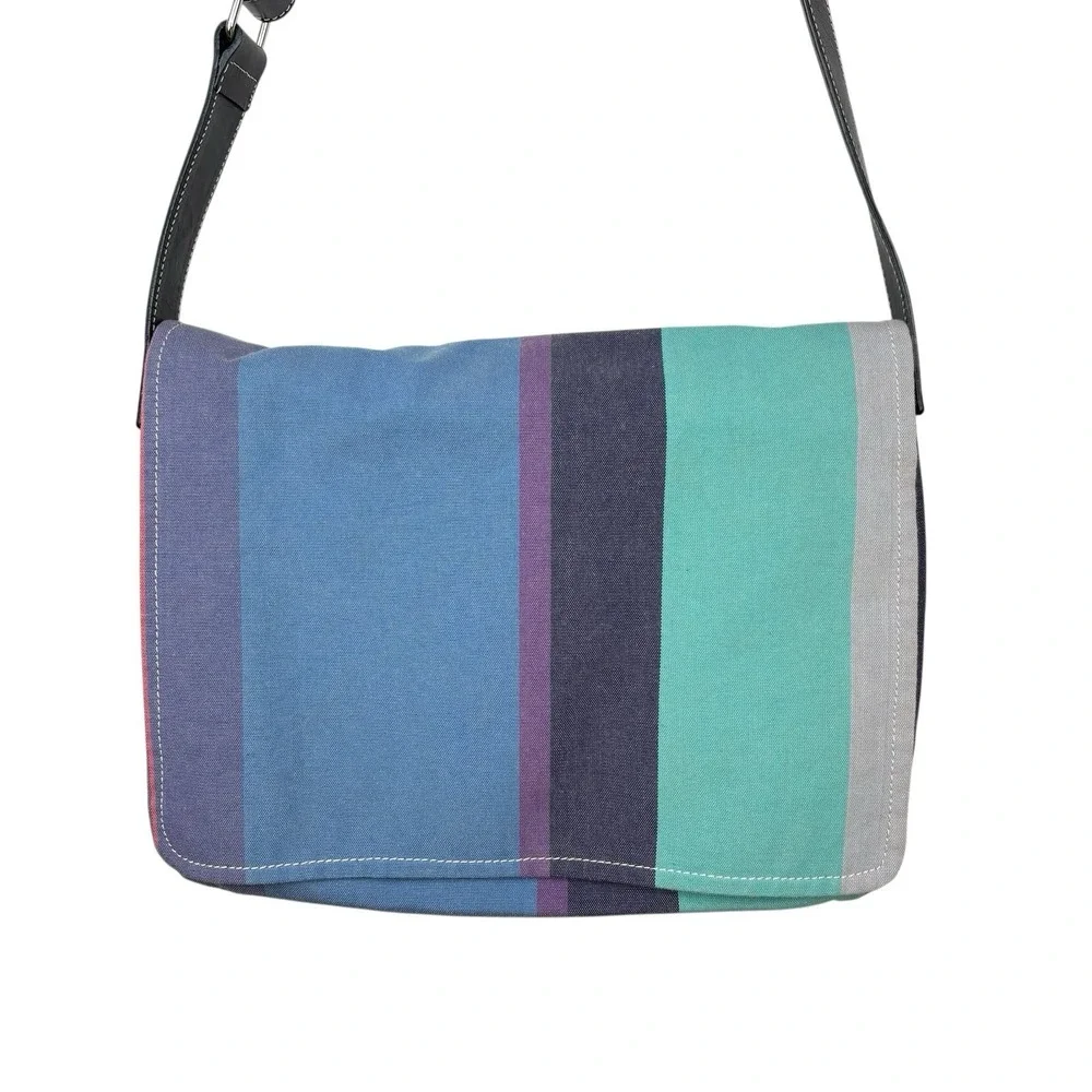 Fabriano Cloth Messenger Bag Multicolor‎ Striped Adjustable Strap Made in Italy